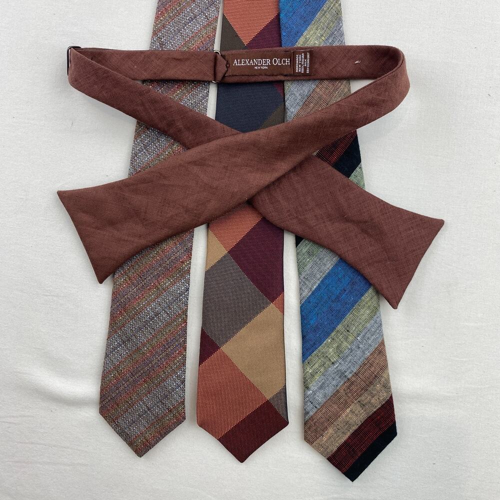 Lot of 4 ALEXANDER OLCH Neckties Bow Tie Silk Linen Striped Check Jacquard